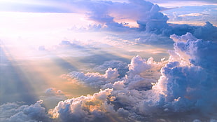 white sky, clouds, sky, blue, Sun HD wallpaper