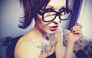 women's black eyeglasses HD wallpaper