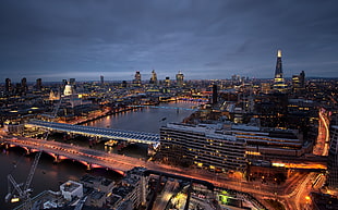 aerial view of city buildings during nighttime