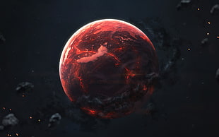 red and black planet illustration HD wallpaper