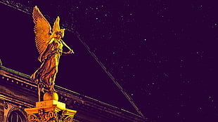 angel statue, Photoshop, angel, night, statue