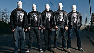 five boy bands with portrait printed shirt set HD wallpaper