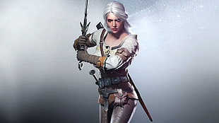 white haired female RPG character holding sword HD wallpaper