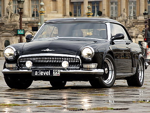 classic black coupe with A:Level license plate HD wallpaper