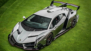 silver sports car, Lamborghini, Lamborghini Veneno, car