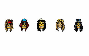 five skulls with wigs illustration, music, Guns N' Roses HD wallpaper