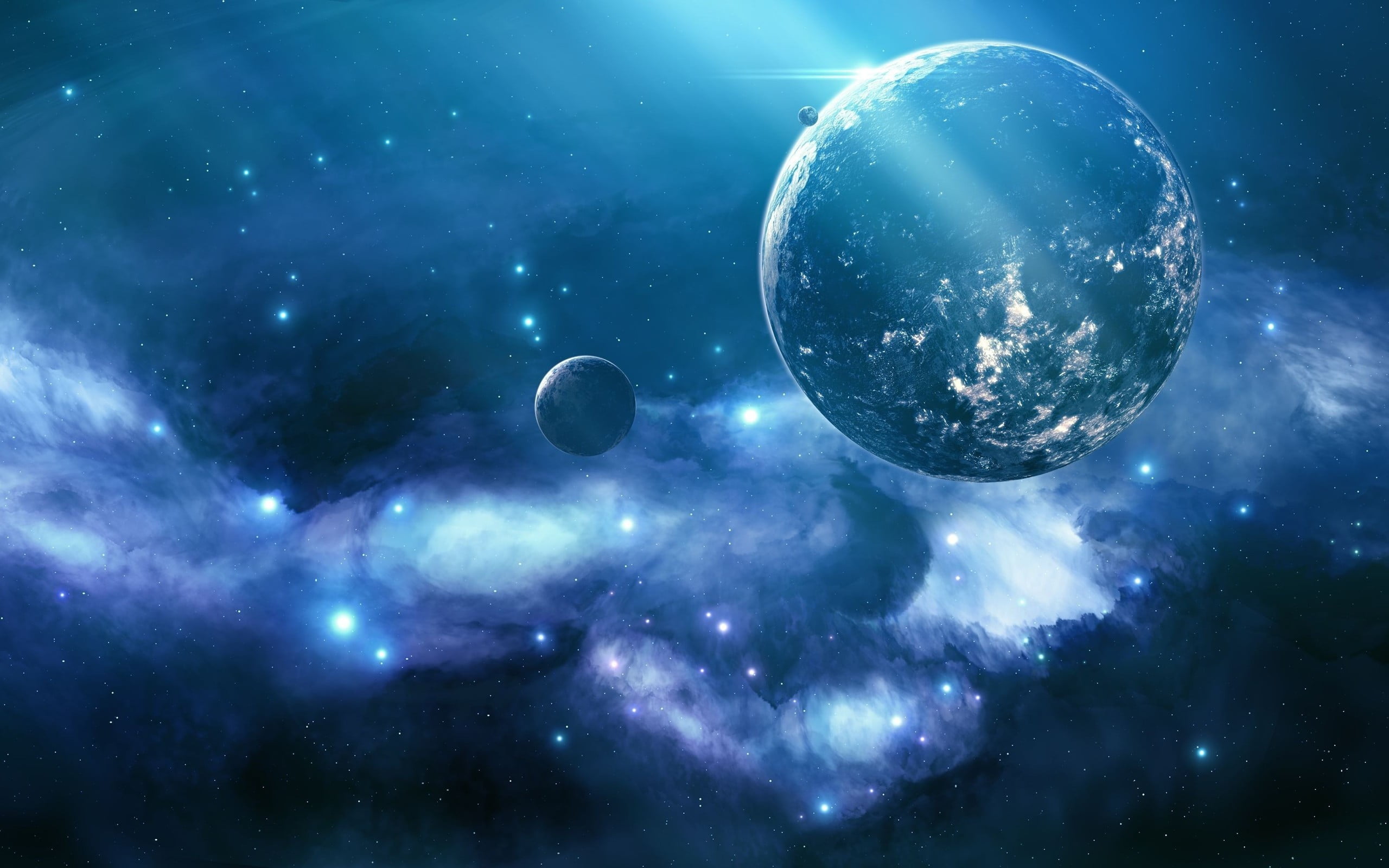 Earth and moon digital art, planet, space, space art, digital art