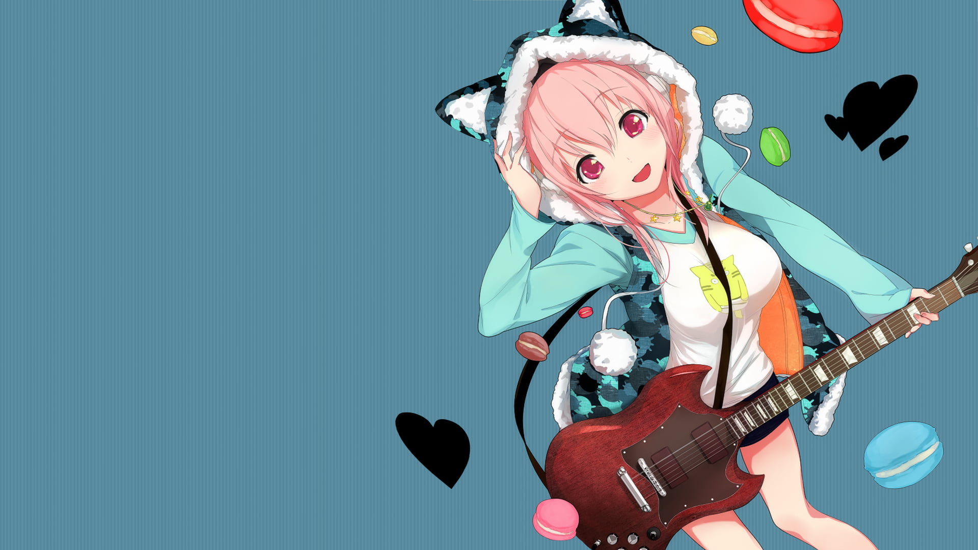 girl holding electric guitar anime character