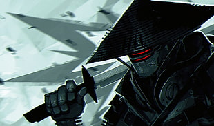 Samurai illustration, ninja robots, Rives Alexis, digital art, sword HD wallpaper