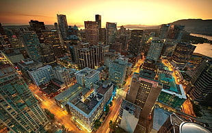 aerial photography of cityscape during golden hour, landscape, cityscape, city, lights