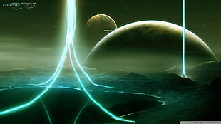 mountain and moon digital wallpaper, Vitaly S Alexius, space art, planet HD wallpaper