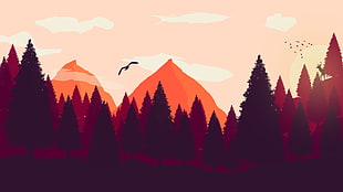 forest illustration, Firewatch, digital art, birds, forest HD wallpaper