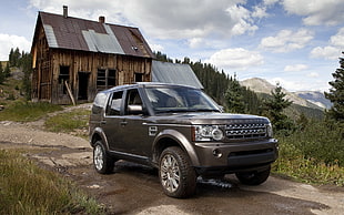 gray SUV, car, Land Rover, trees, house