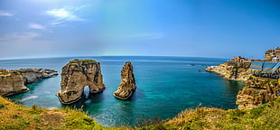 brown rocky mountain beside sea, lebanon