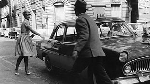 men's suit jacket, Jean Seberg, Jean-Paul Belmondo, film stills, Jean-Luc Godard HD wallpaper