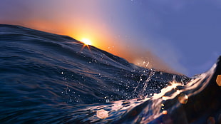 ocean wave covering sun, waves, Sun HD wallpaper