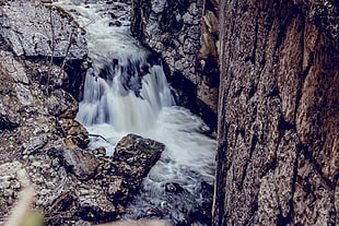brown stone, Waterfall, Stones, River HD wallpaper