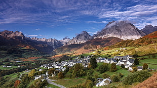 white and gray house, landscape, nature, village, mountains