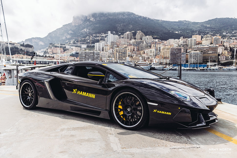 black coupe, Arny North, Lamborghini, Lamborghini Aventador, Hamann HD wallpaper