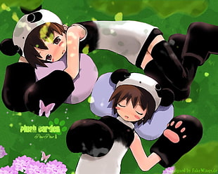 two girl wearing panda costume wallpaper HD wallpaper