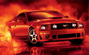 red Ford Mustang coupe, car, Ford Mustang