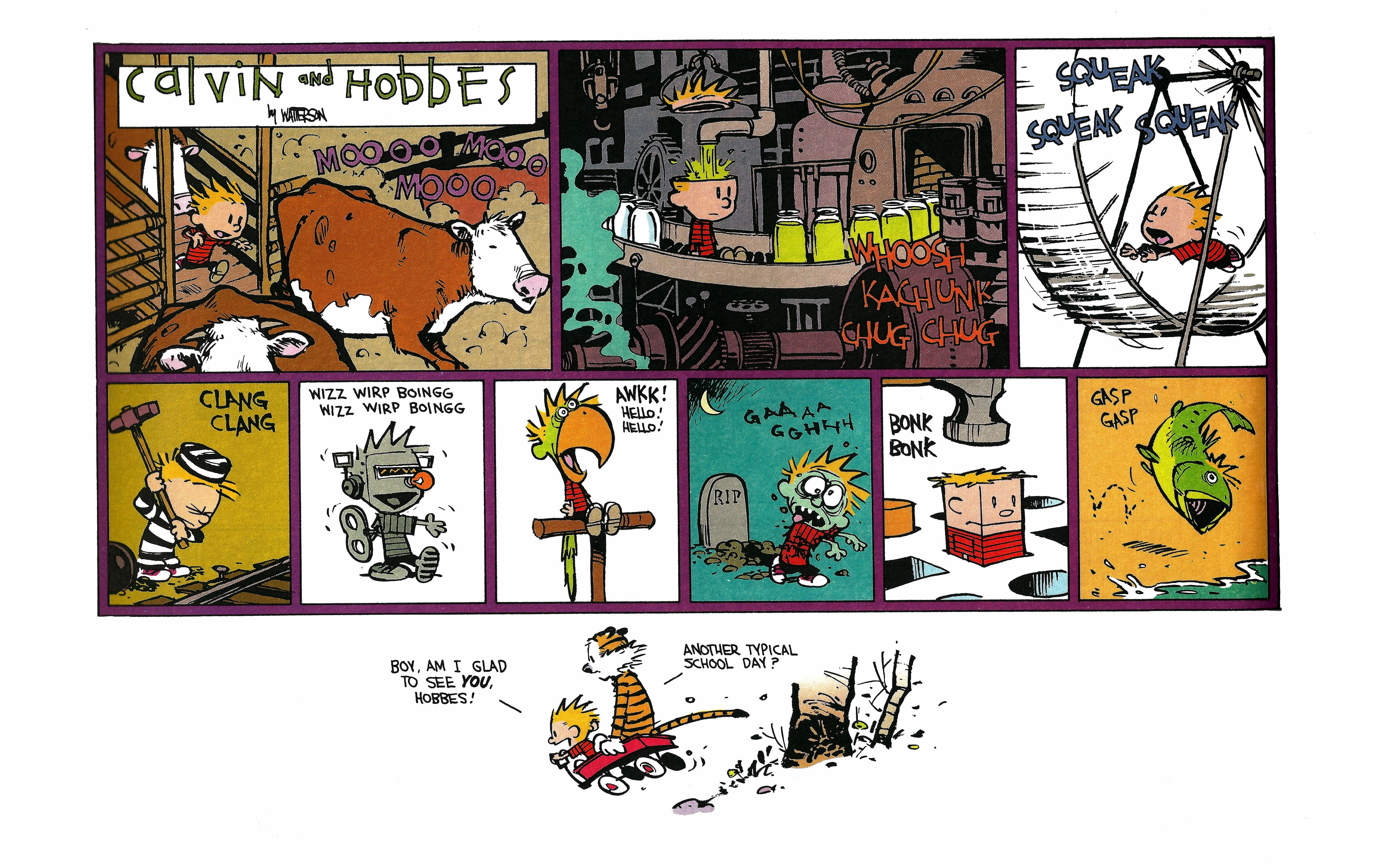 Calvin and Hobbes comic strip, Calvin and Hobbes, comics, simple background