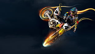 yellow and white motocross dirt bike, Suzuki, sports, vehicle, motocross HD wallpaper
