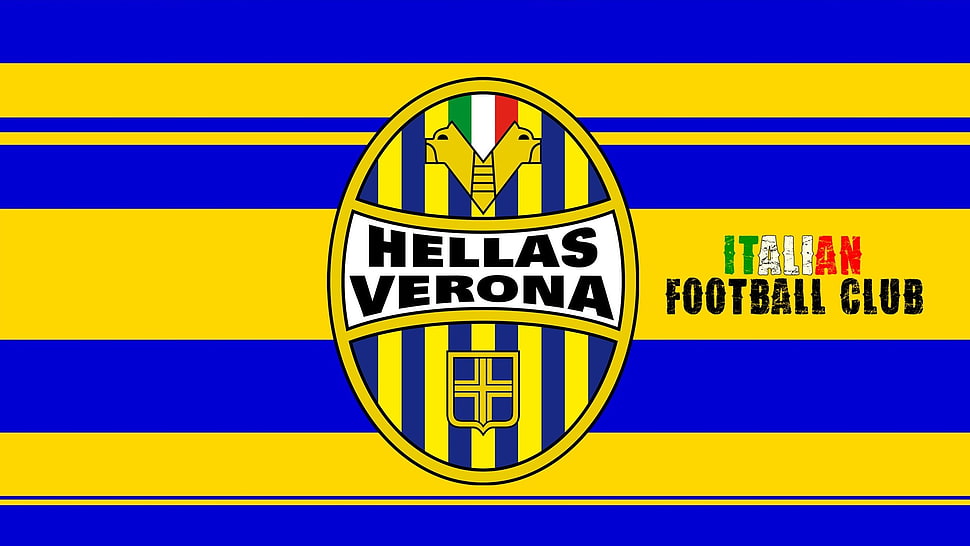 blue and yellow flag with text overlay, soccer, sports, soccer clubs, Hellas Verona HD wallpaper