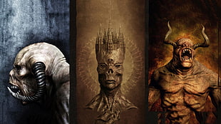 three demon photo collage, digital art, creature, collage, roar HD wallpaper