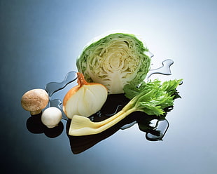cabbage, onion, radish, and mashroom HD wallpaper