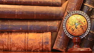 brown desk globe, books, old, vintage, globes