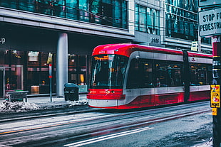 red and white train, Toronto, tram, photography HD wallpaper