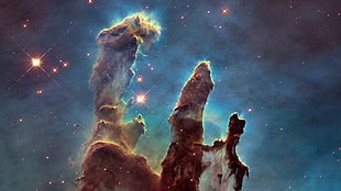 abstract illustration, space, Pillars of Creation, nebula, digital art HD wallpaper