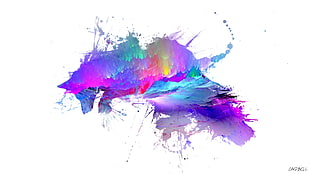 multicolored paint splash, fox, colorful, rainbows, mountains HD wallpaper