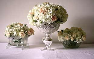 white and pink Roses with crystal cut glass vase
