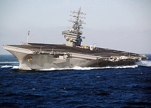 gray cruise ship, warship, drift, aircraft carrier, ship HD wallpaper