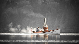 white and red boat illustration, nature, landscape, water, boat