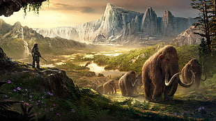 brown Mammoth lot painting HD wallpaper