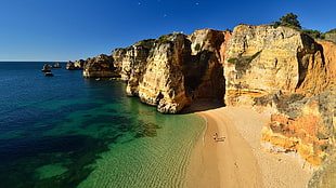 aerial photo of beach, nature, landscape, beach, cliff