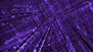 purple 3D lines lights, grid, purple, abstract, glowing HD wallpaper
