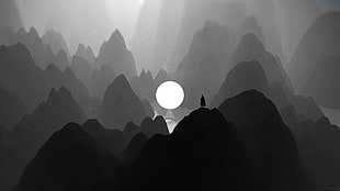 silhouette of man standing on rocks illustration HD wallpaper
