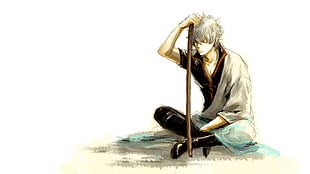 Gintama Sakata Gintoki illustration, anime, Gintama, white hair, anime boys HD wallpaper