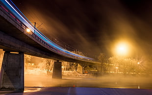 timelapse photography of train on rail HD wallpaper