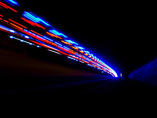 time lapse photography of lights in tunnel HD wallpaper