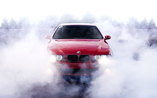 red BMW car, BMW, E 39, car, BMW 5 Series HD wallpaper