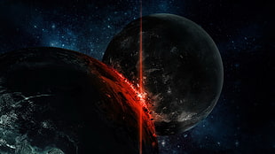 red and black glass vase, space, stars, planet HD wallpaper