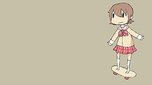 female illustration, Nichijou, school uniform, Aioi Yuuko, skateboard HD wallpaper