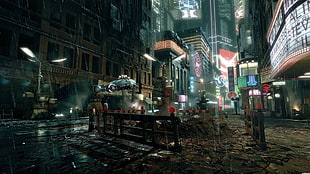 brown plank fence, cityscape, futuristic, Blade Runner HD wallpaper