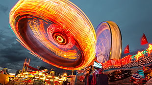 time-lapse photo of ferris wheel, long exposure, theme parks, ferris wheel, light painting HD wallpaper