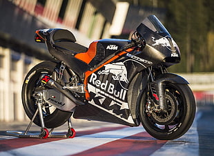 black and red sports bike, motorcycle, KTM, Moto GP HD wallpaper